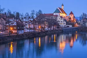 Images Dated 13th January 2022: Franciscan abbey with river Lech, Fussen, Allgau, Swabia, Bavaria, Germany, Alps
