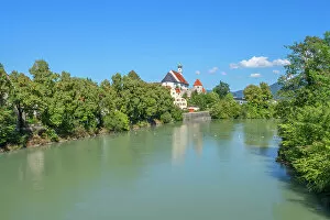 Franciscan abbey with river Lech at Fussen, Bavaria, Germany