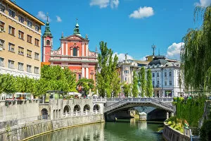 Images Dated 9th August 2022: Franciscan Church of the Annunciation, Ljubljanica river, Ljubljana, Slovenia