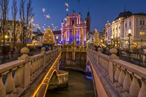 Images Dated 10th January 2018: Franciscan Church of the Annunciation and Triple Bridge or Tromostovje adorned with