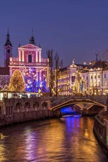 Images Dated 10th January 2018: Franciscan Church of the Annunciation and Triple Bridge or Tromostovje adorned with