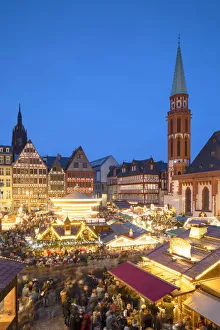Frankfurt Christmas Market at dusk, Frankfurt am Main, Hesse, Germany