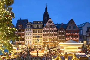 Frankfurt Christmas Market at dusk, Frankfurt am Main, Hesse, Germany