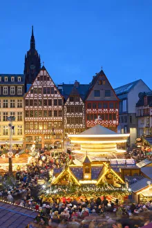 Frankfurt Christmas Market at dusk, Frankfurt am Main, Hesse, Germany