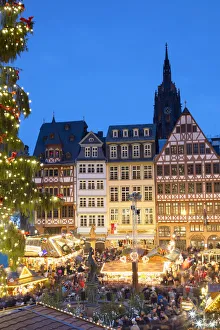 Frankfurt Christmas Market at dusk, Frankfurt am Main, Hesse, Germany