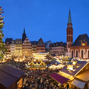 Market Square Prints: Frankfurt Christmas Market at dusk, Frankfurt am Main, Hesse, Germany