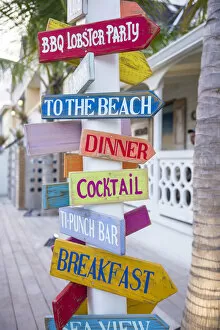 Images Dated 30th October 2017: French West Indies, St-Martin, Grand Case, Gourmet Capital of the Caribbean, streetsigns