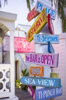French West Indies, St-Martin, Grand Case, Gourmet Capital of the Caribbean, streetsigns