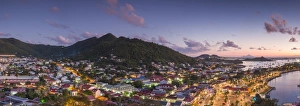 French West Indies, St-Martin, Marigot from Fort Louis, dusk