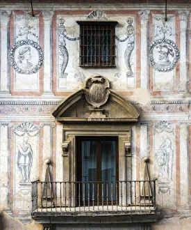 Painted Prints: Fresco painted on the facade of a medieval palace, Granada, Andalusia, Spain