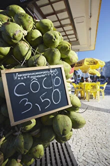 Images Dated 12th October 2012: Fresh coconuts at cafe along Avenida Atlantica, Copacabana, Rio de Janeiro, Brazil