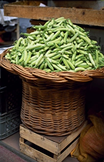 Commerce Prints: Fresh pea pods in a basket at Mercado dos