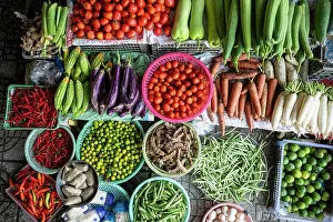 Produce Prints: Fresh produce in food market near Ben Tre, Can Tho Province, Mekong Delta, South Vietnam