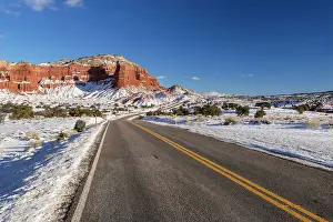 Highways Prints: Fresh snow in the desert with Highway 24, Capitol Reef National Park, Utah, USA