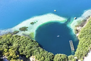 Crete Gallery: freshwater lake Kournas with the blue sea on background, Georgioupolis, Chania, Crete
