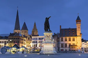 Friday Market Square (Vrijdag Markt) at dusk, Ghent, Flanders, Belgium