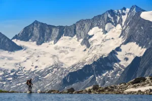 Snowy Peaks Prints: Friesenberg lake in summer Europe, Austria, Zillertal, Friesenberg lake