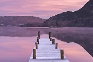 Serene Landscapes Gallery: Frosty jetty on Ullswater at dawn, Lake District, Cumbria, England. Winter (November)
