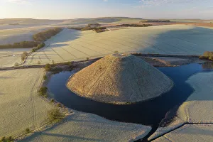 Wiltshire Prints: Frosty morning at Silbury Hill in Wiltshire, England. Winter (February) 2023