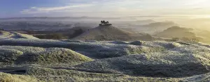 Frosty winter sunrise at Colmers Hill viewed from Quarry Hill, Bridport, Dorset