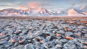 Frozen bay of Adventdalen in late winter, Longyearbyen, Svalbard