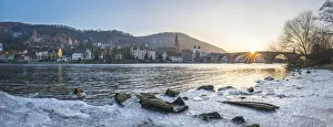 Heidelberg Prints: Frozen Neckar river in Heidelberg, Baden-Wurttemberg, Germany
