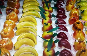 Frutta Martorana, traditional marzipan sweets, Cefalu, Sicily, Italy, Europe