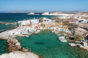 Cyclades Islands Collection: Fshing village of Mandrakia and its small port, Plaka, Milos Island, Cyclades Islands, Greece