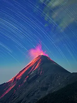 Volcanoes Prints: Fuego Volcano erupting at night