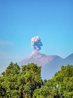 Sacatepequez Department Prints: Fuego Volcano eruption seen from Antigua Guatemala, Sacatepequez Department, Guatemala