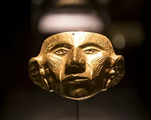 Funeral Mask Exhibit in The Gold Museum, Bogota, Cundinamarca, Colombia, South America