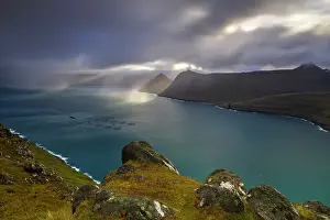 Norwegian Sea Prints: Funningsfordur and Kalsoy island viewed from Gonguturur Hvithamar trailhead