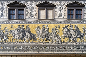 Saxony Prints: Detail of Furstenzug mural, Dresden, Saxony, Germany
