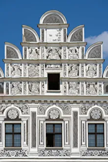 Murals Prints: Detail of gable of house at Zacharias of Hradec Square, UNESCO, Telc, Jihlava District