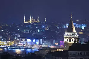 Images Dated 25th May 2011: Galata Tower & Blue Mosque (Sultan Ahmet Camii), Sultanahmet, Istanbul, Turkey