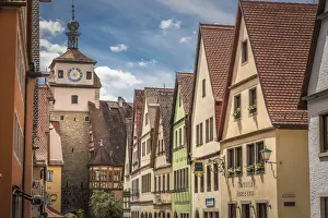 Mittelfranken Prints: Galgengasse and White Tower in the old town of Rothenburg ob der Tauber, Middle Franconia