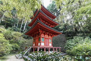 Kyoto Prints: Gansen-ji temple, pagoda and garden near Kyoto, Japan