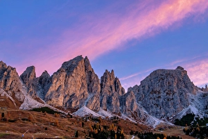 Passo Gardena Prints: Gardena Pass at Sunrise, Dolomites, South Tyrol, Trentino Alto Adige, Italy
