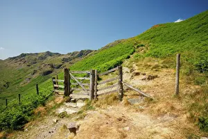 Walking Route Prints: Gate on the scenic path to Hellvelyn, the Lake District, England