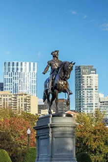 Back Bay Prints: The George Washington Memorial statue with skyscrapers beyond