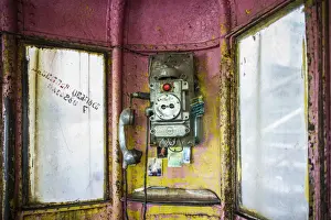 Kavkaz Prints: Georgia, Chiatura, mining town cable car interior telephone