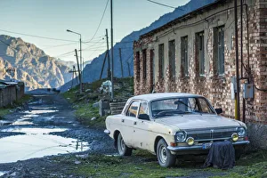 Georgia, Georgian Military Highway, Kazbegi-Stepantsminda, Soviet-era Volga car, GAZ-24