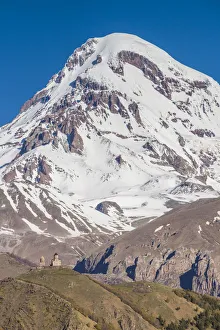 Georgia, Georgian Military Highway, Kazbegi-Stepantsminda, Tsminda-Sameba Church and Mt