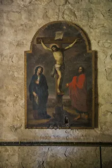 Georgia, Kakheti Area, Ikalto, Ikalto Monastery, 9th century, painting of the Crucifixion