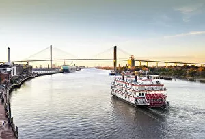 Images Dated 22nd February 2022: Georgia, Savannah, Riverboat, Riverfront, Talmadge Memorial Bridge, Savannah River