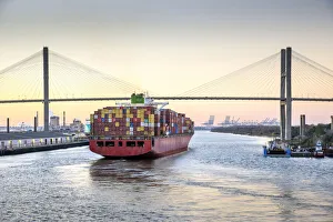 Georgia, Savannah, Talmadge Memorial Bridge, Savannah River, Cargo Ship