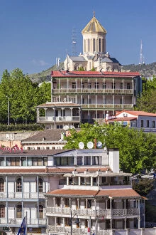 Images Dated 20th November 2018: Georgia, Tbilisi, Avlabari, town buildings with Tsminda Sameba Cathedral