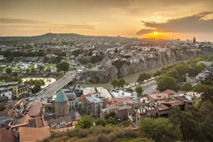 Central Asia Gallery: Georgia, Tbilisi, high angle city skyline, sunrise