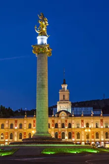Images Dated 4th May 2018: Georgia, Tbilisi, Liberty Square and St. George and Dragon column