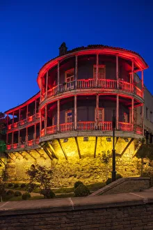 Republic Of Georgia Prints: Georgia, Tbilisi, lighted sections of old city wall